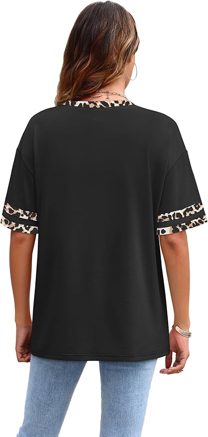 WIHOLL Womens T Shirts Loose Fit Short Sleeve Tees Crew Neck Color Block Summer Tops 2026 Fashion