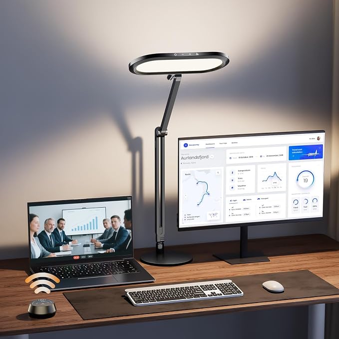 LitONES Premium LED Desk Lamp, Dual-Sided Soft Lighting with Knob Remote | Eye-Caring Diffused Light for Home Office, Video Conferencing, Zoom, Reading, Study, Craft, Stepless Dimming & Color, Memory