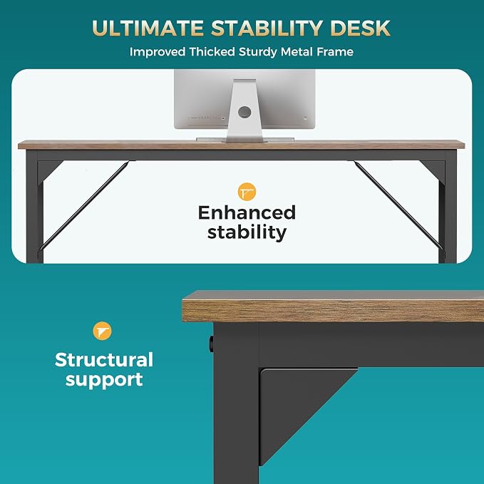 OLIXIS 63 Inch Computer Office Desk for Small Spaces, Writing Gaming Work Desk Modern Study Table with Storage Bag & Headphone Hook Home Bedroom, Rustic Brown | Computer Writing Workstation, Strong Metal Frame, Small Spaces Home Bedroom Dorm, Rustic Brown