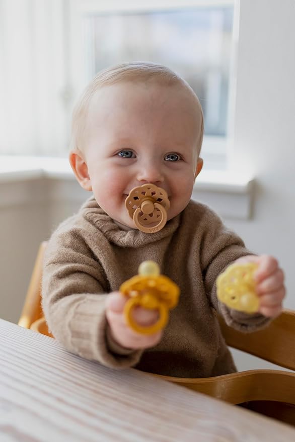 BIBS Boheme Soother 4-Pack. BPA Free Dummy Pacifier, Round Nipple. Natural Rubber Latex, Made in Denmark, Size 2 (6-18 Months), Dusky Lilac Mix
