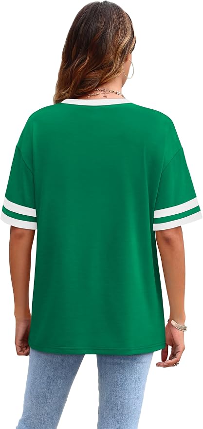 WIHOLL Womens T Shirts Loose Fit Short Sleeve Tees Crew Neck Color Block Summer Tops 2026 Fashion