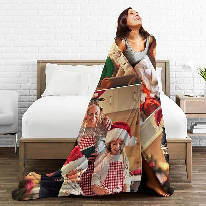 QETXVI Custom Blanket with Photos Text Customized Blanket Personalized Flannel Throw Blankets for Adult Kid Birthday Christmas Halloween Fathers Mothers Valentines Gift - 40"x 50"