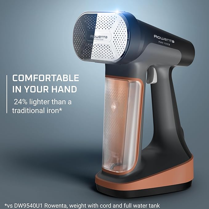 Rowenta Iron Steamer for Clothes, 3in1 Hand Held Steamers, Clothing Steamer, Ironing, Lint Remover, 7.1 Oz Tank, 1875 Watts, Auto-Off, Black & Copper, DR8855