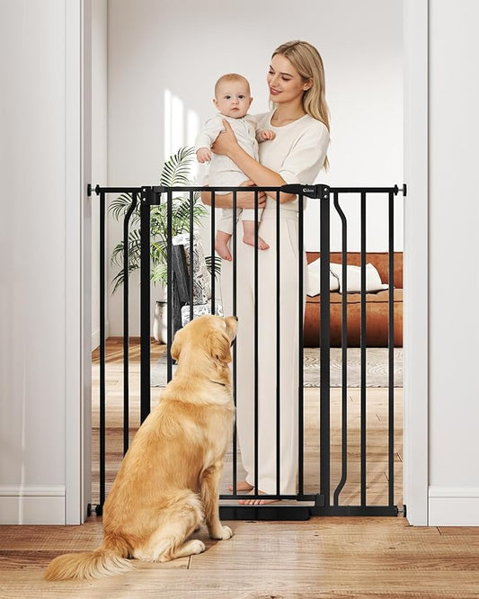 40" Extra Tall Baby Gate for Stairs, Auto Close Stroller Friendly Dog Gate Indoor for Doorways, Pressure Mounted 29"-40" Wide Baby Gate, Easy Walk Through Gate for Children & Pets, Black