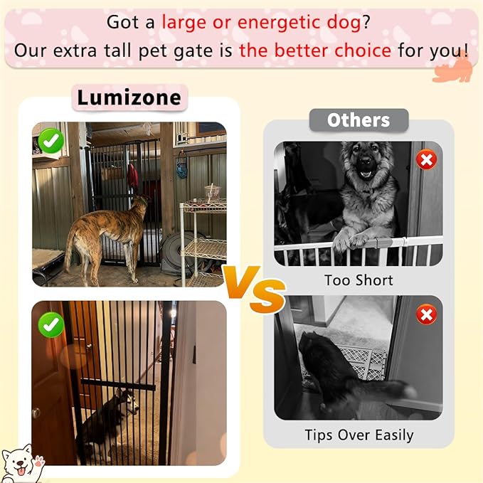 Lumizone Extra Tall Pet Gate 55.12" High Pressure Mounted 38.39"-42.51" Extra Wide (9 Sizes) 1.37" Gap for Cat Dog Stairs Doorway Hallway No Drilling Auto-Close (38.39"-42.51" W, Black)