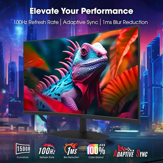 Sceptre Curved 27-inch Prime Gaming Monitor 1500R 100Hz HDMI X2 DisplayPort 1ms 100% sRGB, Build-in Speakers Machine Black 2025 (C275W-FW100T Series)