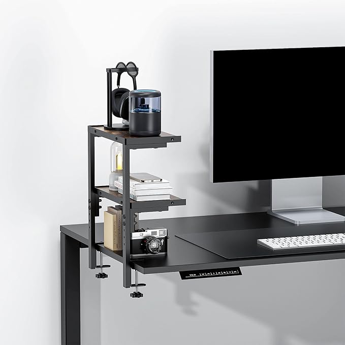 2-Tier Desk Shelf | Desk Organization Expandable Clamp on Desk Shelf Desktop Accessories for Offices and Game Rooms (Wood)