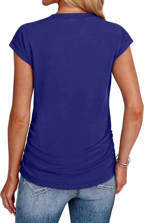 Sampeel Womens Summer Tops Trendy 2026 Ruched Cap Short Sleeve Tshirts Shirts Crew Neck T Shirts Fashion