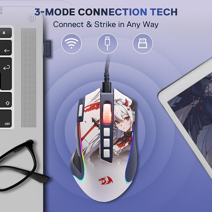 Redragon M612AK PRO Wireless Anime Gaming Mouse 8000 DPI Remapping Keys | Cable-Free 0 Delay, Rapid-Fire Clicker, Redefine Keybinding Macro, Vibing Backlight, Ergonomic Grip Body Comfort