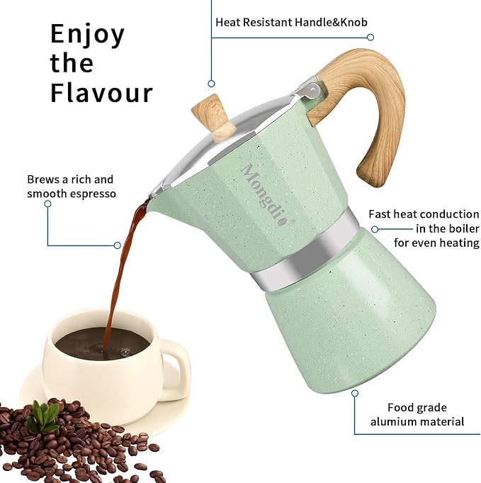 Mongdio Stovetop Espresso Maker Moka Pot, Cuban Coffee Maker Stove top coffee maker Moka Italian Espresso Greca Coffee Maker Brewer Percolator, 12 Espresso Cups, 20 oz - Green