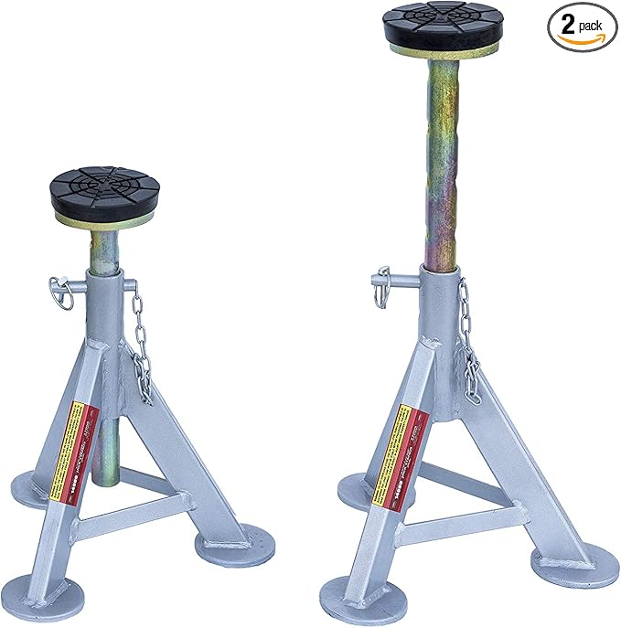 AME INTL 14980 Flat Top Jack Stand with Rubber Cushion (3 Ton 1 Pair),Silver