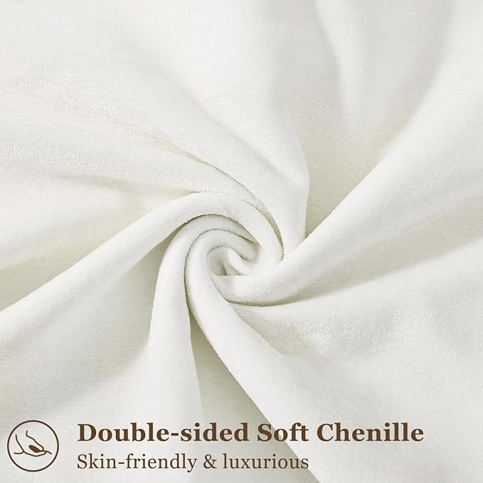 decorUhome Chenille Cream White Velvet Throw Pillow Covers 12x20 Set of 2 | Fall Soft Lumbar Couch Decorative Modern Farmhouse Pillow Cases with Elegant Design for Sofa Bed Living Room Home Decor