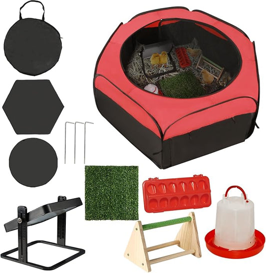 Brooder Box for Chick Starter Kit - 2025 Upgrade Dual Door Chicken Brooder Pen/Playpen/Tent with 10*10 in Brooder Heating Plate,Nesting Pad,Chicks Feeder＆Waterer,Chick Perch Up to 15 Chicks,Duck,Quail