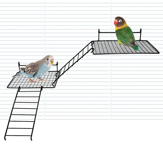 BNOSDM 4 PCS Bird Perches Platform, Stainless Steel Grid Platform for Parakeet Parrot Stand with Climbing Ladder Bird Cage Accessories for Small to Large Birds (Black)