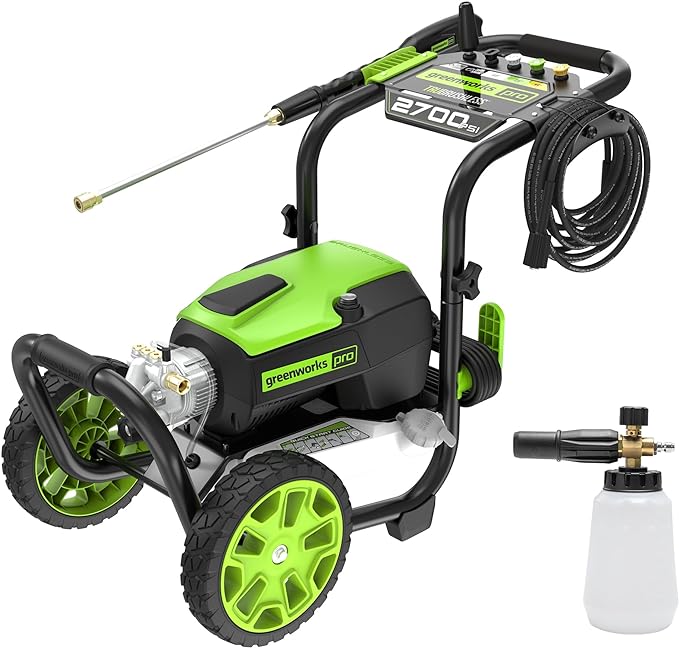Greenworks 2700 PSI Electric Pressure Washer for Heavy-Duty Home & Outdoor Cleaning, 2.3 GPM Corded Power Washer for Driveways, Patios & Siding, Push-Button Start, CSA Certified