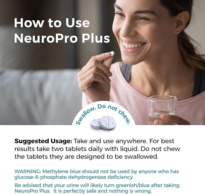 Best 365 Labs NeuroPro+ Maximum Strength Mitochondria Health Tablets - Methylene Blue and Vitamin C - Fast Acting Neuro Support - Improve Focus and Memory - 60 Tablets