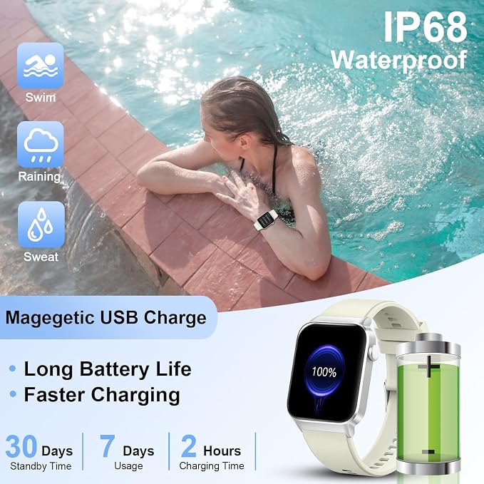 Smart Watch for Women Men (Answer/Make Call), Smartwatch with Heart Rate/Sleep Monitor/Pedometer, 2026 New Fitness Watch IP68 Waterproof, 113+ Sports Modes,Activity Tracker for Android iOS-White