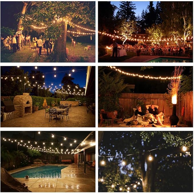GANA Outdoor String Lights, Patio Lights 48FT Music Flash RGBW Colourful, Safe 12V Low Voltage LED Shatterproof Bulbs Connectable, Heavy Duty Wire IP65 Waterproof Level for Courtyards Cafe Bistro