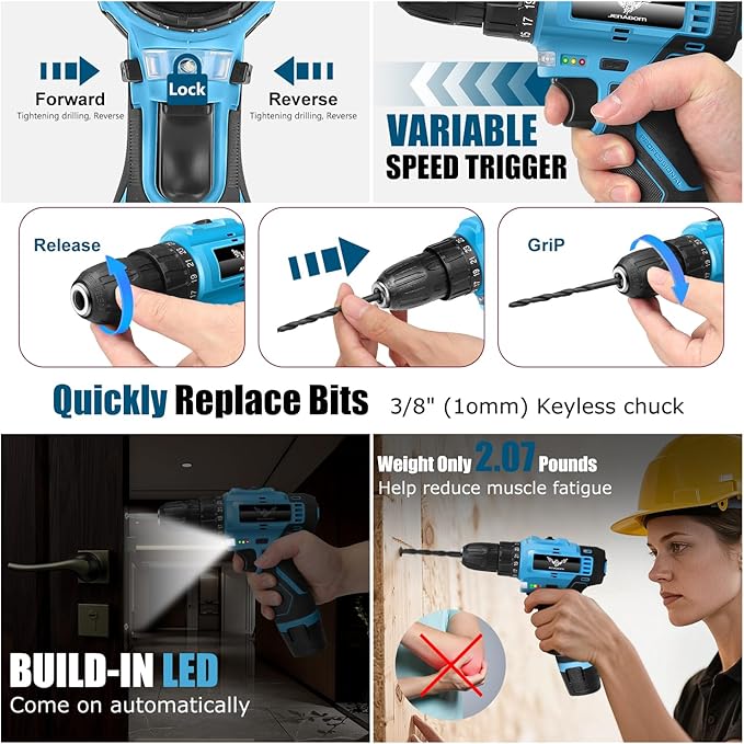 Tool Set - 12V Cordless Drill Kit, 146 Piece Home Tool Set With Power Drill, Tool Kits for Men & Women, Perfect for Homeowner, Diyer, Handyman