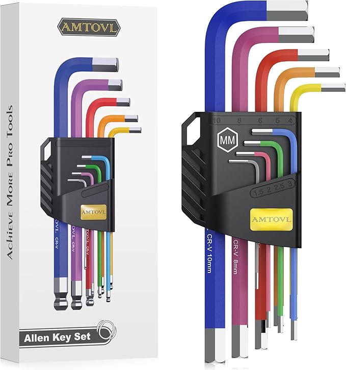 AMTOVL Hex Key Set, 9PCS Metric Allen Key Set, 1.5-10MM, Anti-Slip Long Hex End Hex Wrench Set, Color Coding Hex Key Set for Vehicle, and Bicycle Repairs