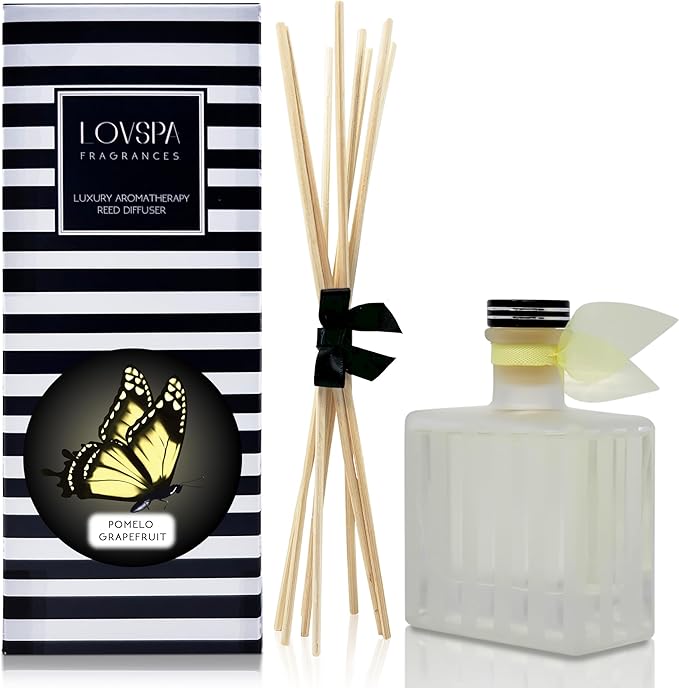 LOVSPA Reed Diffuser Set, Pomelo Grapefruit Scented Oil Diffuser with Sticks, Home Fragrance Accessories for Bathroom Shelf Decor, Aroma Diffusers for Home or Office Desk, USA Made