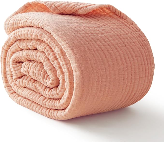 100% Cotton Muslin Blanket Twin 60" x 80", Breathable and Lightweight Cotton Twin Blankets for Couch, Soft Cooling Summer Gauze Blanket for Adults All Season, Dusty Pink