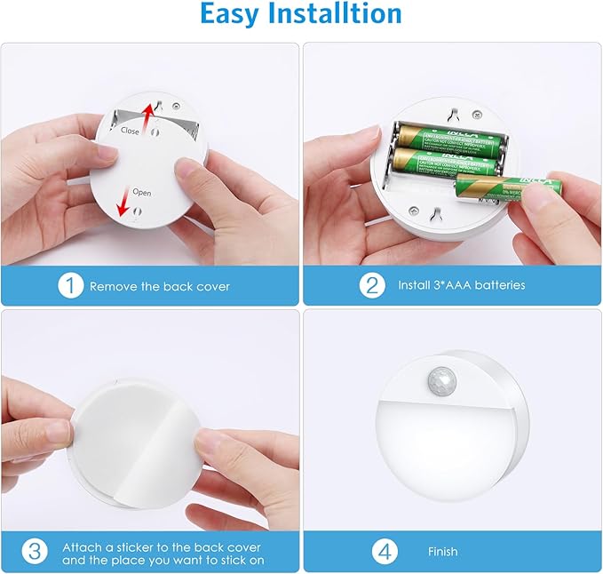 AMIR Upgraded Mini Motion Sensor Light Battery-Powered, Cordless Stick-on LED Night Light, Wall Light, Closet Lights, Safe Lights for Stairs, Hallway, Bathroom, Kitchen, Cabinet (Pack of 6 - White)
