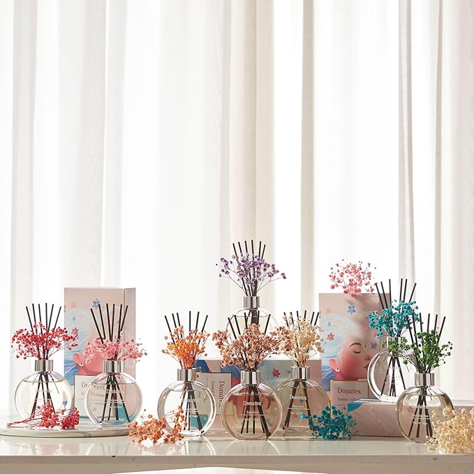 Flower Reed Diffuser Set 5.07oz Cashmere Vanilla Scent Diffuser with Sticks Home Fragrance Reed Diffuser for Bathroom Shelf Decor