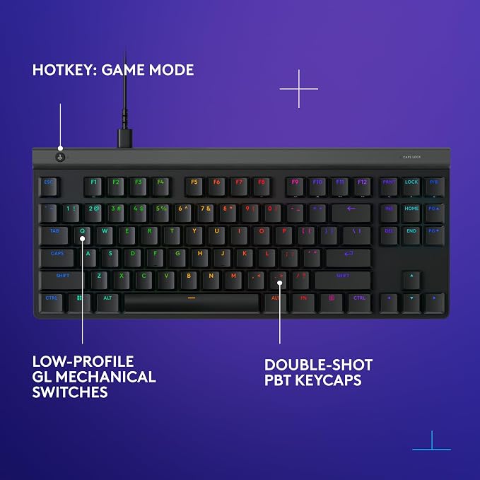 Logitech G515 TKL Gaming Keyboard (Tactile) - Black | Fully customizable, double-shot PBT keycaps, brown switches