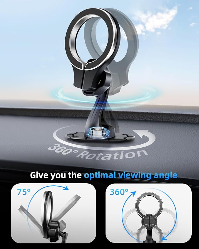 pop-tech for MagSafe Adhesive Car Mount, Strong Magnets Car Phone Holder Mount for Dashboard, 360�� Rotation Magnetic Cell Phone Dash Holder Curved Fit for iPhone 16 Pro Max 15 14 13 12 Series