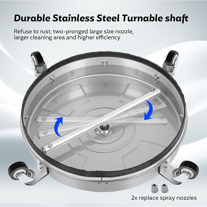 FAHKNS 15" Pressure Washer Surface Cleaner with 4 Wheels Stainless Steel Housing Power Washer Surface Cleaner with Replacement Nozzles & Extension Wands 4000PSI