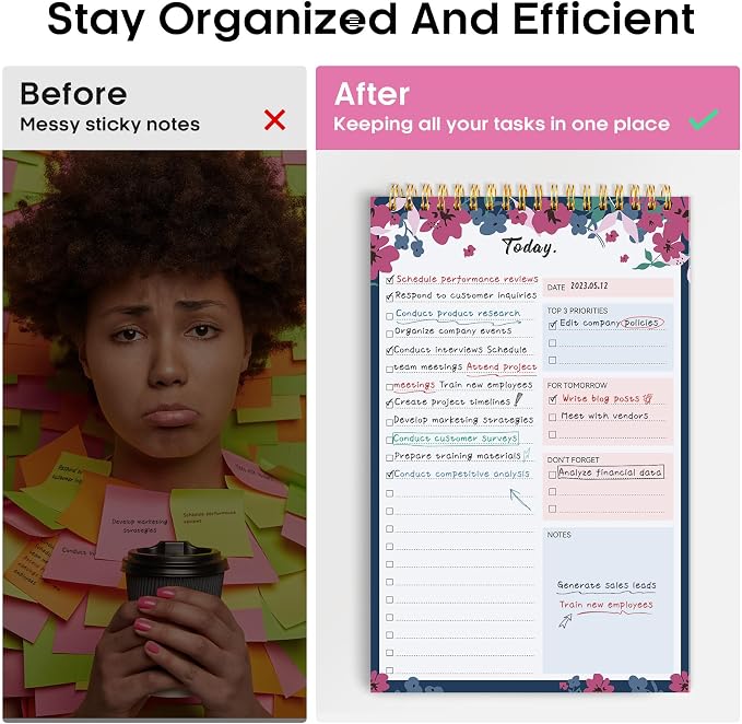 Taja To Do List Notepad, Undated Daily Planner for Work and Goal Setting | Twilight Petals, 52 Sheets, 9.8" x 6.5" , for Office, Home and school, Daily Task Planning, Notes and Everyday Organization