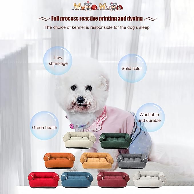 Suede Sofa Dog Bed, Multiple Sizes Orthopedic Memory Foam Mattress, Durable and Calming, Washable Dog Bed with Anti-Slip Bottom M LightGreen