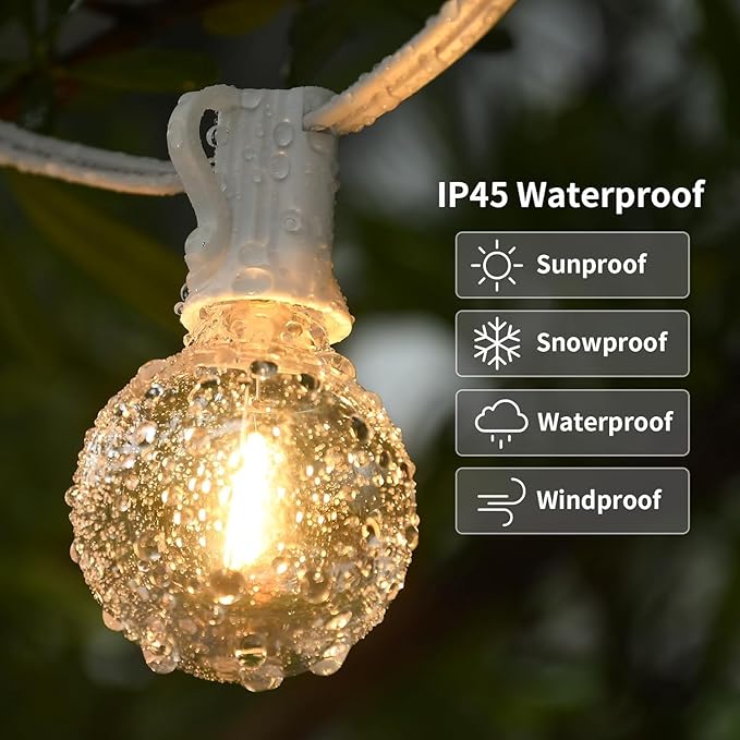 Vocevos 100FT 2Pack Outdoor String Lights LED Outside Waterproof Patio Lights Backyard Heavy-Duty Shatterproof Plastic G40 Bulbs Connectable Globe Light Decor Yard Café Exterior White Wire