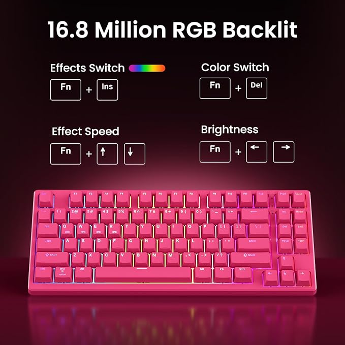 Kisnt KN85 Wireless Silent Mechanical Keyboard, 75% Layout, Bluetooth/2.4GHz/USB-C, Custom RGB Backlit, Hot Swappable, Quiet Typing for Windows/Mac/PC (Berry Red)