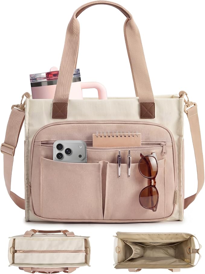 BAGSMART Small Tote Bag for Women, 13'' Laptop Canvas Work Bag with Zipper | 30oz/40oz Tumble & 11 Pockets Travel Tote, Teachers/Nurses, Lightweight Canvas or Water-Resistant Puffer Taslon Crossbody Bag