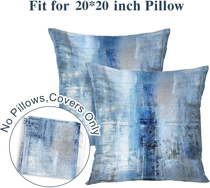 Throw Pillow Covers for Couch, 24x24 Inch, 2 Pack, Blue Grey | Decorative Throw Pillow Covers Cushion Covers for Couch Bedroom Sofa Living Room