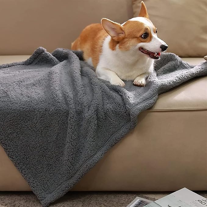 Pet Blankets for Couch Sofa Bed Dog Blankets Reversible Cat Blanket Soft Furniture Protector Cover for Small Medium Large Dogs Cats, Grey, 30 x 20 inches