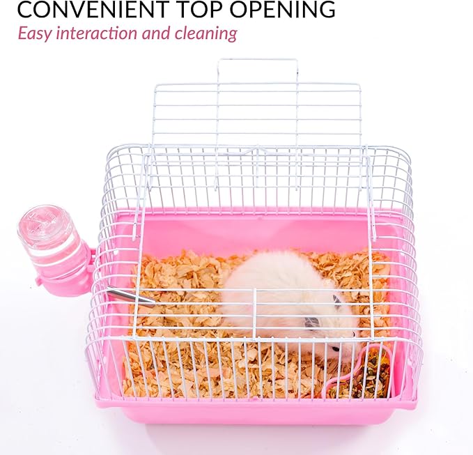 Small Hamster Cage, Hamster Travel Carrier, Travel Cage, Portable, Hand-held, Breathable, Easy to Clean Carry, for Short Trip, Visit to The Pet Clinic, for Small Size Hamsters, Pink