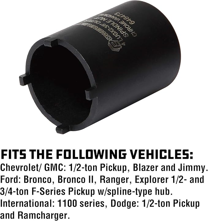 Powerbuilt Spindle Nut Socket, 4 Lug, 2-3/8 Inch Outer Diameter, Bronco Ranger Ford Chevy GMC Pickup Trucks and SUV - Black 648473