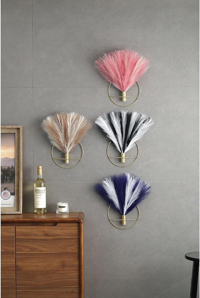 Pretty Jolly Boho Pampas Wall Decor Gold Metal Wall-Mounted Art | Morden Artificial Greenery Display，2 Pack Hanging Planter For Living Room, Bedroom, Bathroom, Dining room