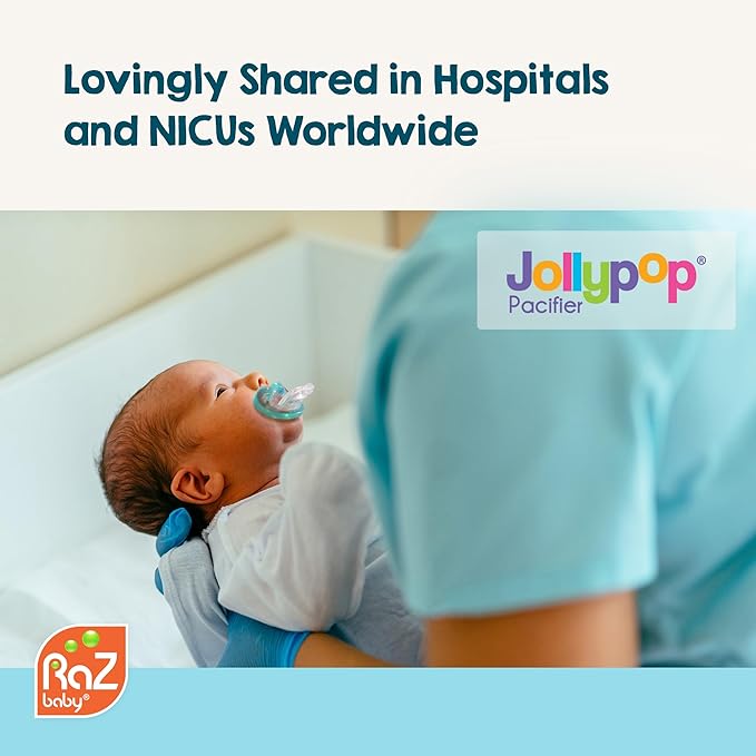 RaZbaby Jollypop Pacifier for Newborns & Up, USA Made, Natural Shaped Orthodontic Binky, Lovingly Shared in NICUs & Hospitals Worldwide, Medical-Grade 100% BPA-Free - 0-3 Months, 2 Pack - Orange