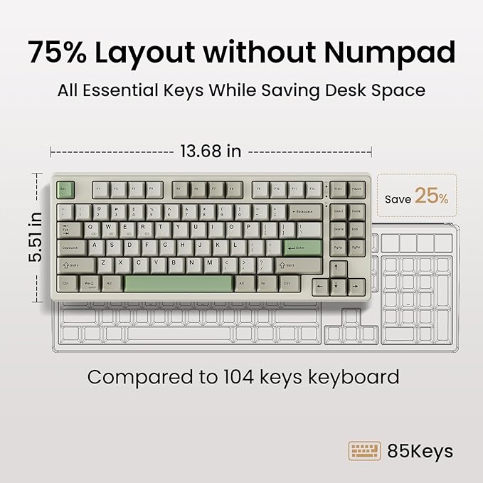 Kisnt KN85 Wireless Mechanical Keyboard, 75% Layout, Bluetooth/2.4GHz/USB-C, Custom RGB Backlit, Hot-Swappable Linear Switch, Creamy Sound for Gaming/Typing (Industrial Gray)