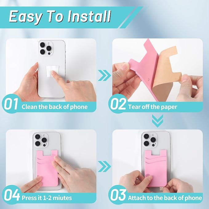 SHANSHUI Card Holder for Back of Phone, Ultra Slim Double Silicone Phone Card Holder Adhesive Stick on Wallet Pocket Pouch Seelves Compatible for iPhone and Android Phones (Multi-Colors/10pcs)