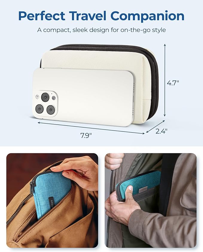 BAGSMART Electronics Travel Organizer for Cords Chargers Phones, Beige | Travel Essentials, Tech Organizer Pouch, Cord organizer bag for Cables, Compact Travel Accessories