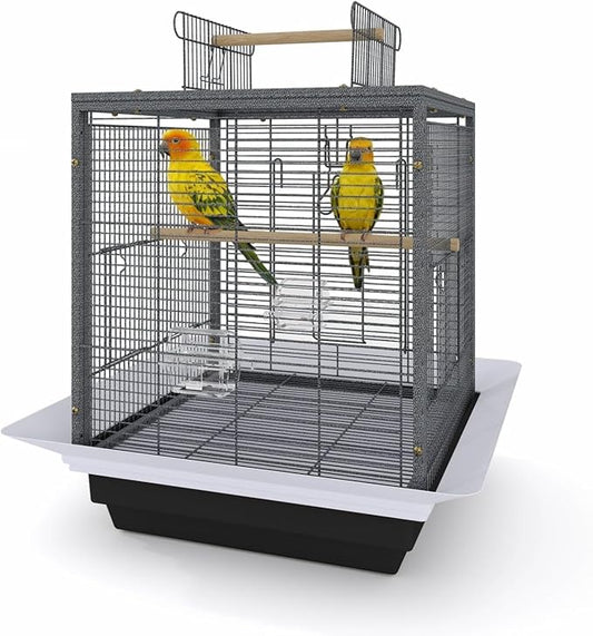 Bird Flight Cage 16 x 16 x 20 Inch, Wrought Iron Parrot Cage with Top Carry Handle, Food Cup, Removable Tray and Perches, Bird Carrier for Parakeet, Cockatiels, Budgies and Small Medium Birds