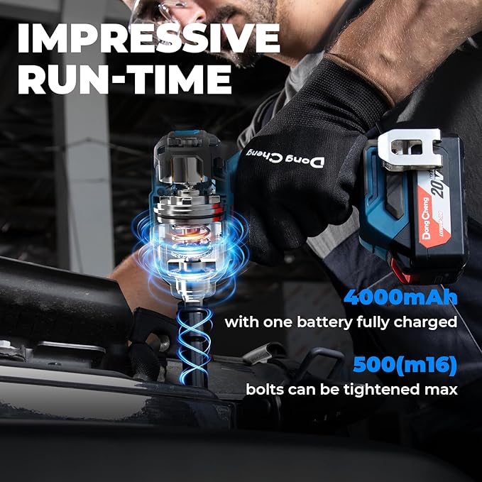 Dong Cheng 20V Brushless Impact Wrench, Max Torque 360 ft-lbs (488N.m), 1/2" with 3 Mode Speed, 2400 RPM Cordless Impact Gun, Includes 2 * 4.0Ah Battery and Charger, 4 Impact Sockets and Kit Bag