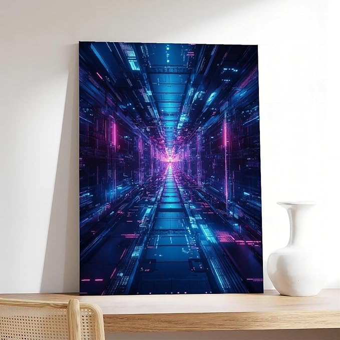 XAHOR High-Tech Digital Abstract Wall Art – Glowing Geometric Canvas Print – Minimalist Futuristic Aesthetic Home Decor Canvas Posters Wall Art Bedroom Office Room Decor Gift 20x30inch(50x75cm)
