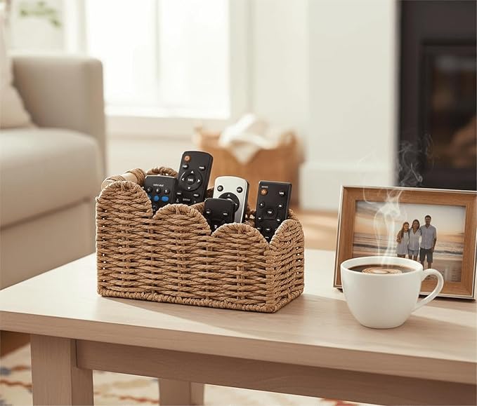 CubesLand Bedside Table Desk Organizer Caddy, Remote Pen&Pencil Holder Cup | Makeup Brush Holder w/Scalloped Perfect for Home, Office Desk, Living Room Table Decor, 3 Slots Neutral