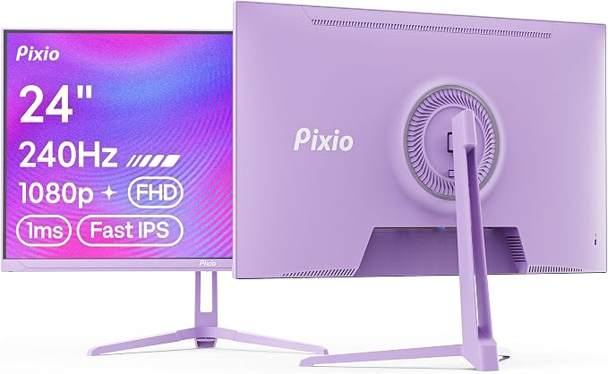 Pixio PX249 Wave Purple 24 inch 240Hz Refresh Rate FHD 1080p Resolution Fast IPS Panel 1ms GTG Response Time Built-in Speakers Gaming Monitor with Adaptive Sync